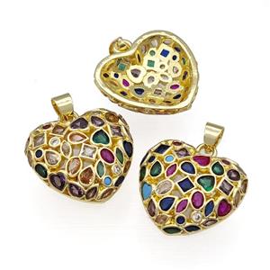 Copper Heart Pendant Pave Zircon Multicolor Gold Plated, approx 24mm [FN38530]