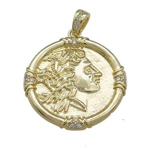 Copper Beauty Pendant Pave Zircon Circle Gold Plated, approx 28mm [FN38531]