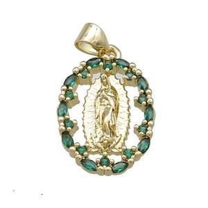 Copper Jesus Pendant Pave Zircon Oval Gold Plated, approx 14-18mm [FN38533]