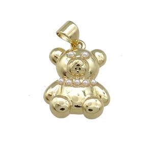 Copper Bear Pendant Pave Pearlized Resin Gold Plated, approx 12-16mm [FN38535]