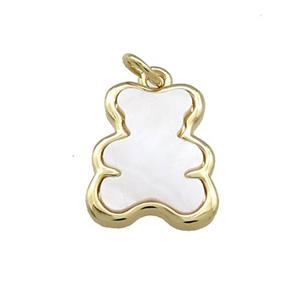 Copper Bear Pendant Pave White Shell Gold Plated, approx 12-16mm [FN38536]