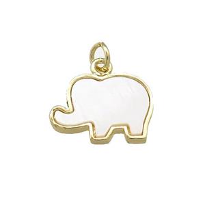 Copper Elephant Pave White Shell Gold Plated, approx 12-16mm [FN38537]