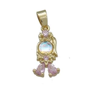 Copper Kids Pendant Pave Zircon Gold Plated, approx 8-16mm [FN38538]