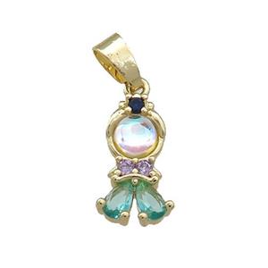 Copper Kids Pendant Pave Zircon Gold Plated, approx 8-16mm [FN38540]
