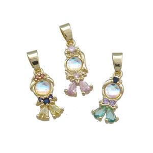 Copper Kids Pendant Pave Zircon Gold Plated Mixed, approx 8-16mm [FN38542]
