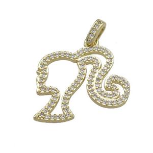 Copper Girls Pendant Pave Zircon Gold Plated, approx 20mm [FN38544]