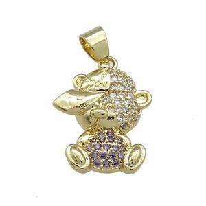 Copper Bear Pendant Pave Zircon Gold Plated, approx 14-20mm [FN38547]