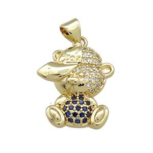 Copper Bear Pendant Pave Zircon Gold Plated, approx 14-20mm [FN38549]