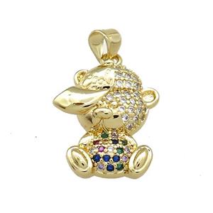 Copper Bear Pendant Pave Zircon Gold Plated, approx 14-20mm [FN38550]