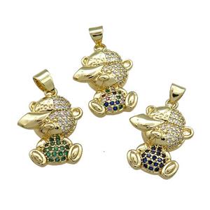 Copper Bear Pendant Pave Zircon Gold Plated Mixed, approx 14-20mm [FN38551]