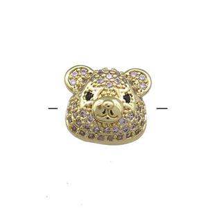 Copper Bear Beads Pave Pink Zircon Gold Plated, approx 13-14mm [FN38556]