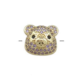 Copper Bear Beads Pave Purple Zircon Gold Plated, approx 13-14mm [FN38557]