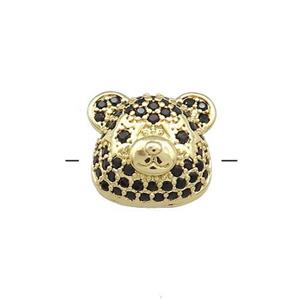 Copper Bear Beads Pave Black Zircon Gold Plated, approx 13-14mm [FN38558]