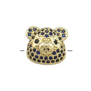 Copper Bear Beads Pave Blue Zircon Gold Plated, approx 13-14mm [FN38559]