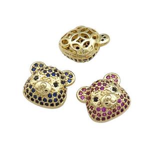Copper Bear Beads Pave Zircon Gold Plated Mixed, approx 13-14mm [FN38561]