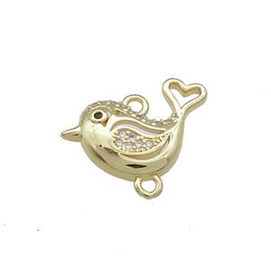Copper Birds Connector Pave Zircon Gold Plated, approx 13-18mm [FN38565]