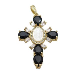 copper pendant pave zircon, gold plated, approx 30-43mm [FN38566]