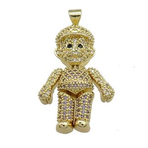 Copper Man Charms Pendant Pave Zircon Gold Plated, approx 20-30mm [FN38584]