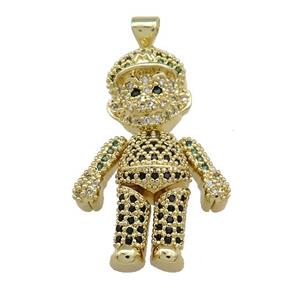 Copper Man Charms Pendant Pave Zircon Gold Plated, approx 20-30mm [FN38585]