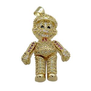 Copper Man Charms Pendant Pave Zircon Gold Plated, approx 20-30mm [FN38586]