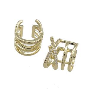 Copper Clip Earrings Pave Zircon Gold Plated, approx 13mm [FN38592]