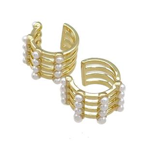 Copper Clip Earrings Pave Pearlized Resin Cuff Gold Plated, approx 16mm [FN38594]