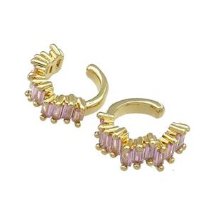 Copper Clip Earrings Pave Pink Zircon Gold Plated, approx 17mm [FN38595]