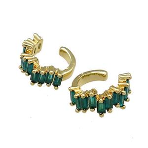 Copper Clip Earrings Pave Green Zircon Gold Plated, approx 17mm [FN38598]