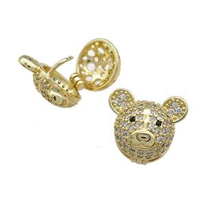 Copper Bear Stud Earrings Pave Zircon Gold Plated, approx 16-17mm [FN38602]
