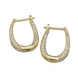 Copper Latchback Earrings Pave Zircon Gold Plated, approx 16-22mm [FN38603]