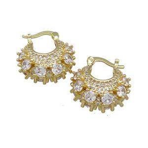 Copper Latchback Earrings Pave Zircon Gold Plated, approx 19-21mm [FN38604]