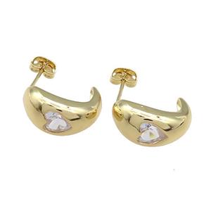 Copper Stud Earrings Pave Zircon Gold Plated, approx 18mm [FN38607]