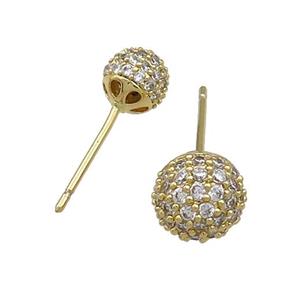 Copper Stud Earrings Pave Zircon Ball Gold Plated, approx 6mm [FN38612-6MM]