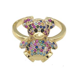 Copper Bear Rings Pave Multicolor Zircon Gold Plated, approx 14-17mm, 18mm dia [FN38618]