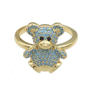 Copper Bear Rings Pave Turq Zircon Gold Plated, approx 14-17mm, 18mm dia [FN38619]