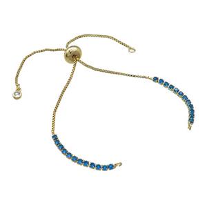 Copper Bracelet Chains Pave Blue Zircon Gold Plated, approx 2mm, 1mm, 22cm length [FN38622]