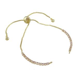 Copper Bracelet Chains Pave Pink Zircon Gold Plated, approx 2mm, 1mm, 22cm length [FN38623]