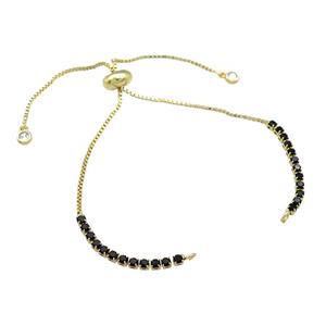 Copper Bracelet Chains Pave Black Zircon Gold Plated, approx 2mm, 1mm, 22cm length [FN38624]