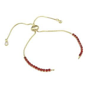Copper Bracelet Chains Pave Red Zircon Gold Plated, approx 2mm, 1mm, 22cm length [FN38625]