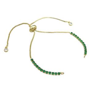 Copper Bracelet Chains Pave Green Zircon Gold Plated, approx 2mm, 1mm, 22cm length [FN38626]