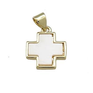 Copper Cross Pendant Pave Shell Gold Plated, approx 14mm [FN38630]