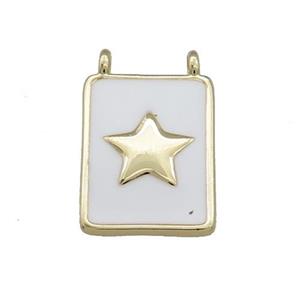 Copper Rectangle Pendant White Enamel Star 2loops Gold Plated, approx 12-18mm [FN38633]
