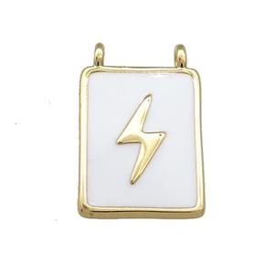 Copper Rectangle Pendant White Enamel Lightning 2loops Gold Plated, approx 12-18mm [FN38634]