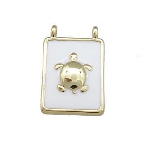 Copper Rectangle Pendant White Enamel Tortoise 2loops Gold Plated, approx 12-18mm [FN38636]