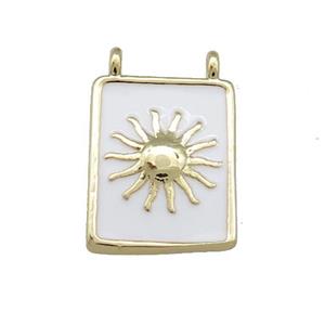 Copper Rectangle Pendant White Enamel Sun 2loops Gold Plated, approx 12-18mm [FN38637]