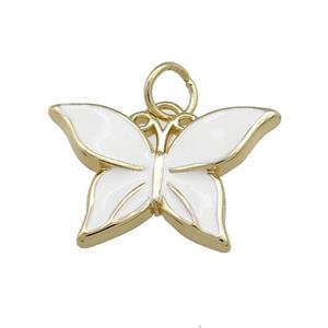 Copper Butterfly Pendant White Enamel Gold Plated, approx 13-20mm [FN38638]