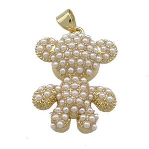 Copper Bear Pendant Pave Pearlized Resin Gold Plated, approx 18-23mm [FN38640]