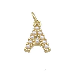 Copper Letter-A Pendant Pave Pearlized Resin Gold Plated, approx 3-10mm [FN38641]