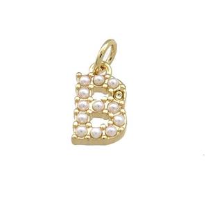 Copper Letter-B Pendant Pave Pearlized Resin Gold Plated, approx 3-10mm [FN38642]