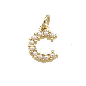 Copper Letter-C Pendant Pave Pearlized Resin Gold Plated, approx 3-10mm [FN38643]